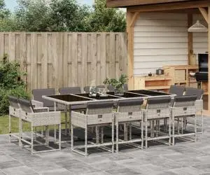 vidaXL Set mobilier de grădină cu perne 13 piese gri deschis poliratan