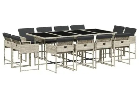 Set mobilier de grădină cu perne 13 piese gri deschis poliratan - 2/5