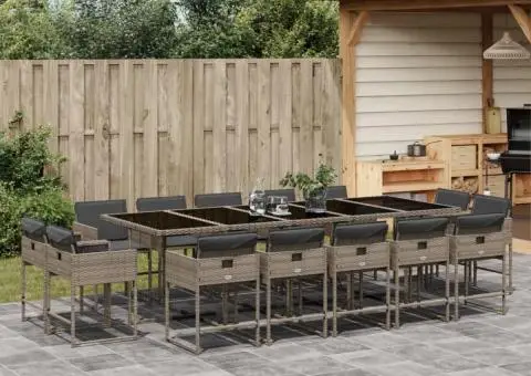 Set mobilier de grădină cu perne, 15 piese, gri, poliratan - 1/5