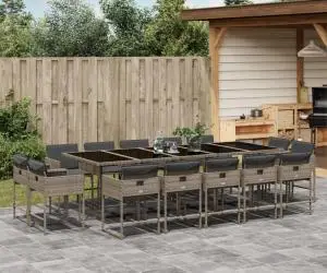 vidaXL Set mobilier de grădină cu perne, 15 piese, gri, poliratan