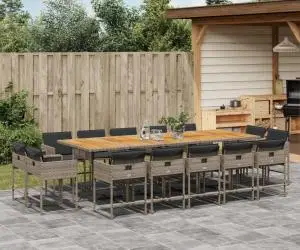 vidaXL Set mobilier de grădină cu perne, 15 piese, gri, poliratan