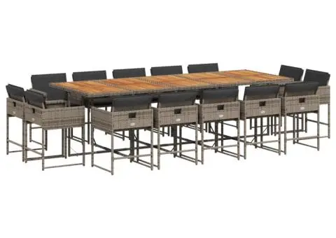 Set mobilier de grădină cu perne, 15 piese, gri, poliratan - 2/5