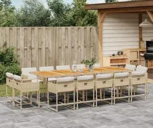 vidaXL Set mobilier de grădină cu perne, 15 piese, bej, poliratan