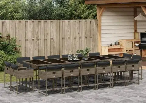 Set mobilier de grădină cu perne, 17 piese, gri, poliratan - 1/5