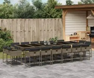 vidaXL Set mobilier de grădină cu perne, 17 piese, gri, poliratan