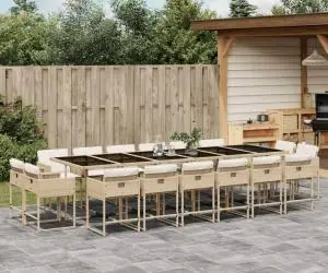 vidaXL Set mobilier de grădină cu perne, 17 piese, bej, poliratan