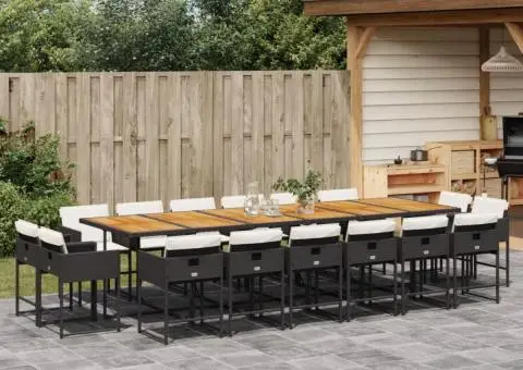 Set mobilier de grădină cu perne, 17 piese, negru, poliratan - 1/5