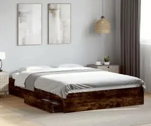 vidaXL Cadru pat cu sertare stejar fumuriu 150x200 cm lemn prelucrat