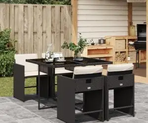 vidaXL Set mobilier de grădină cu perne, 5 piese, negru, poliratan