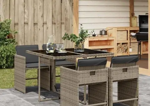 Set mobilier de grădină cu perne, 5 piese, gri, poliratan - 1/5