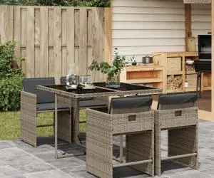 vidaXL Set mobilier de grădină cu perne, 5 piese, gri, poliratan
