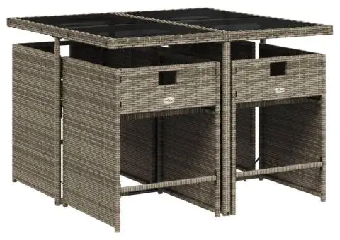 Set mobilier de grădină cu perne, 5 piese, gri, poliratan - 3/5