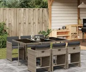vidaXL Set mobilier de grădină cu perne, 7 piese, gri, poliratan