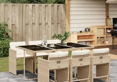 Set de masă pentru grădină, 7 piese, cu perne, bej, poliratan - 1/5