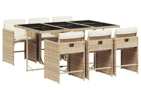 Set de masă pentru grădină, 7 piese, cu perne, bej, poliratan - 2/5