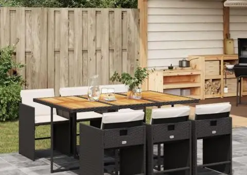 Set mobilier de grădină cu perne, 7 piese, negru, poliratan - 1/5