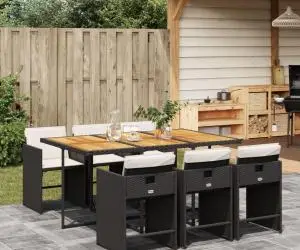 vidaXL Set mobilier de grădină cu perne, 7 piese, negru, poliratan