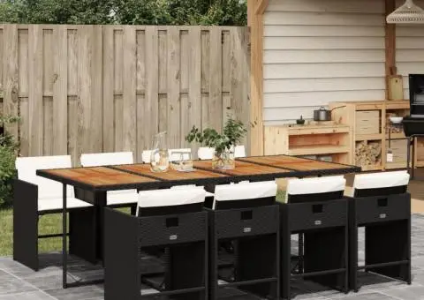 Set mobilier de grădină cu perne, 9 piese, negru, poliratan - 1/5