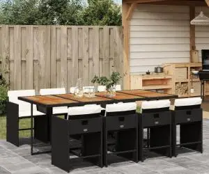 vidaXL Set mobilier de grădină cu perne, 9 piese, negru, poliratan