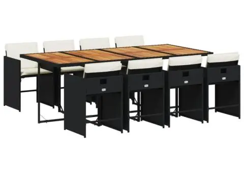 Set mobilier de grădină cu perne, 9 piese, negru, poliratan - 2/5