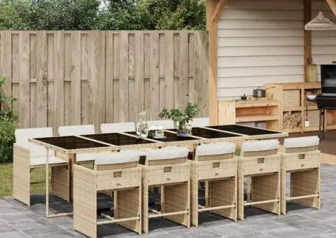 Set mobilier de grădină cu perne, 11 piese, bej, poliratan - 1/5