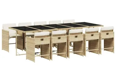 Set mobilier de grădină cu perne, 11 piese, bej, poliratan - 2/5