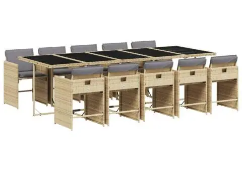 Set mobilier grădină cu perne, 11 piese bej combinat poliratan - 2/5