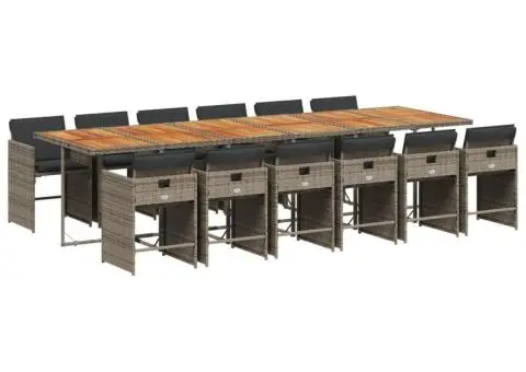 Set mobilier de grădină cu perne, 13 piese, gri, poliratan - 2/5