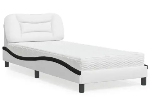 Pat cu saltea, alb și negru, 80x200 cm, piele ecologică - 1/5