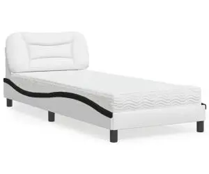 vidaXL Pat cu saltea, alb și negru, 80x200 cm, piele ecologică