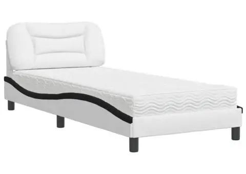 Pat cu saltea, alb și negru, 80x200 cm, piele ecologică - 2/5