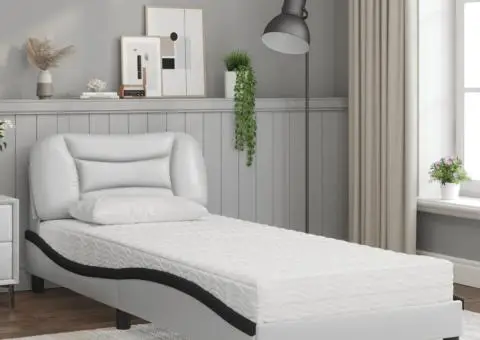 Pat cu saltea, alb și negru, 80x200 cm, piele ecologică - 3/5