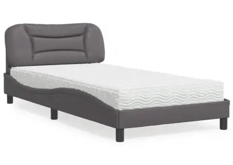 Pat cu saltea, gri, 100x200 cm, piele ecologică - 1/5