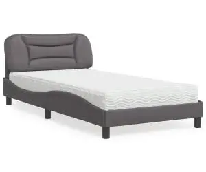 vidaXL Pat cu saltea, gri, 100x200 cm, piele ecologică