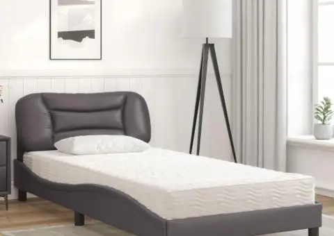 Pat cu saltea, gri, 100x200 cm, piele ecologică - 3/5