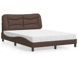 vidaXL Pat cu saltea, maro, 140x190 cm, piele ecologică