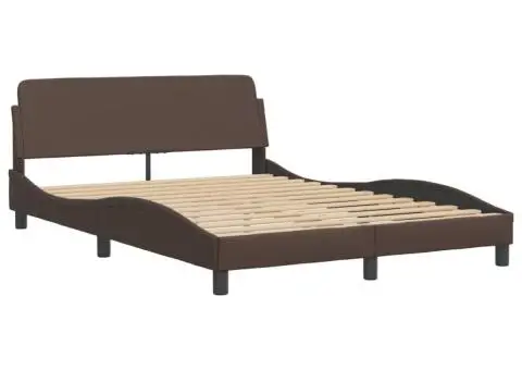 Pat cu saltea, maro, 140x190 cm, piele ecologică - 4/5