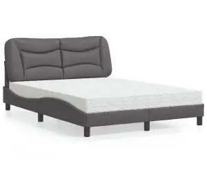 vidaXL Pat cu saltea, gri, 140x200 cm, piele ecologică