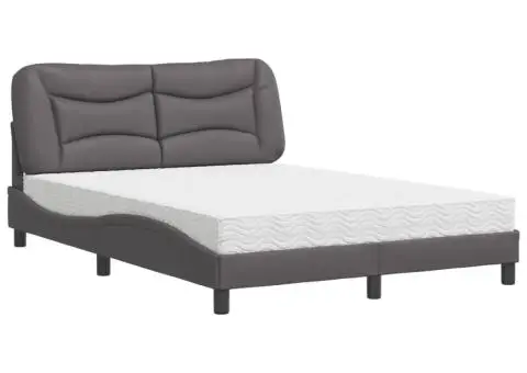 Pat cu saltea, gri, 140x200 cm, piele ecologică - 2/5