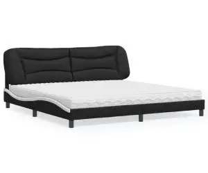 vidaXL Pat cu saltea, negru și alb, 200x200 cm, piele ecologică