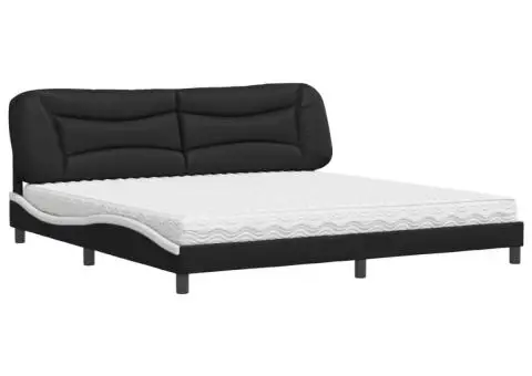 Pat cu saltea, negru și alb, 200x200 cm, piele ecologică - 2/5