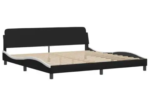 Pat cu saltea, negru și alb, 200x200 cm, piele ecologică - 4/5