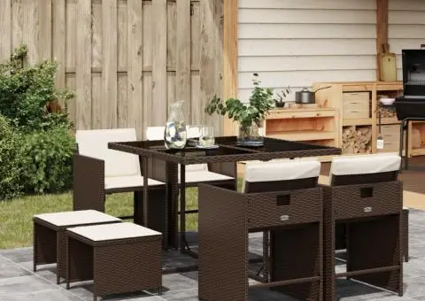 Set mobilier de grădină cu perne, 9 piese, maro, poliratan - 1/5