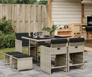 vidaXL Set mobilier grădină cu perne, 9 piese, gri deschis, poliratan