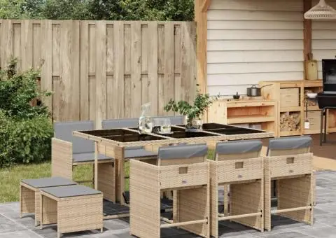 Set mobilier grădină cu perne, 11 piese bej combinat poliratan - 1/5