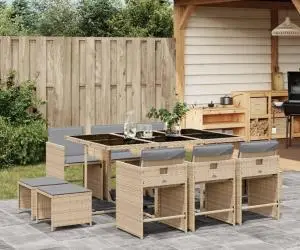 vidaXL Set mobilier grădină cu perne, 11 piese bej combinat poliratan