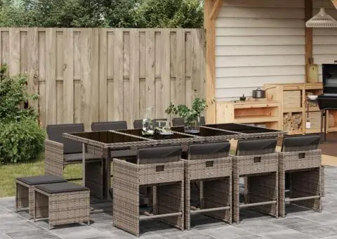 Set mobilier de grădină cu perne, 13 piese, gri, poliratan - 1/5