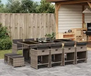vidaXL Set mobilier de grădină cu perne, 13 piese, gri, poliratan