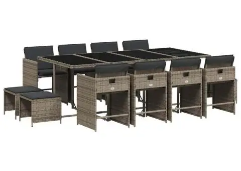 Set mobilier de grădină cu perne, 13 piese, gri, poliratan - 2/5