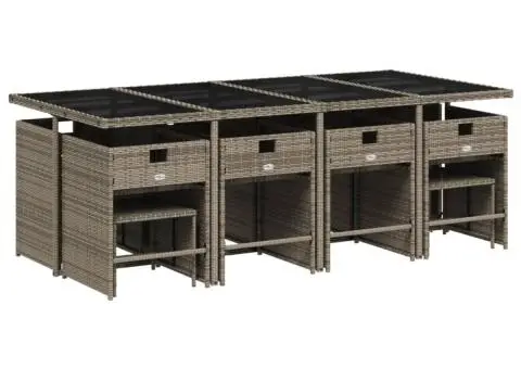 Set mobilier de grădină cu perne, 13 piese, gri, poliratan - 3/5